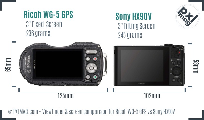 Ricoh WG-5 GPS vs Sony HX90V Screen and Viewfinder comparison