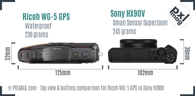 Ricoh WG-5 GPS vs Sony HX90V top view buttons comparison