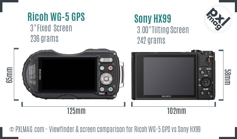 Ricoh WG-5 GPS vs Sony HX99 Screen and Viewfinder comparison
