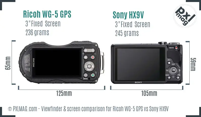 Ricoh WG-5 GPS vs Sony HX9V Screen and Viewfinder comparison