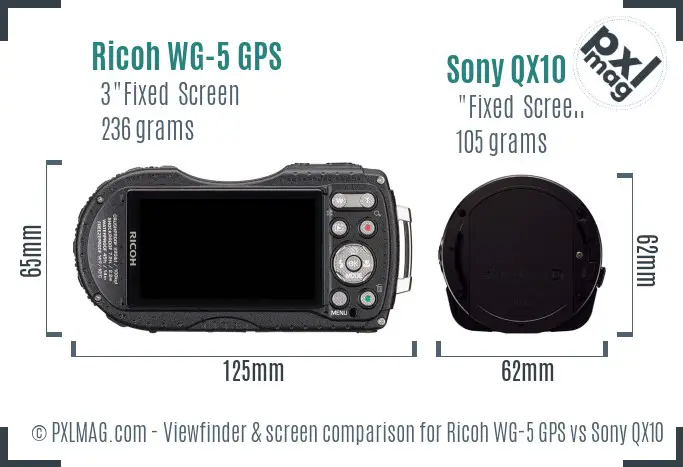 Ricoh WG-5 GPS vs Sony QX10 Screen and Viewfinder comparison