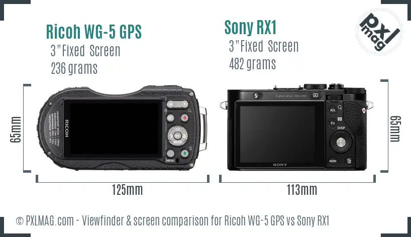 Ricoh WG-5 GPS vs Sony RX1 Screen and Viewfinder comparison Ricoh WG-5 GPS vs Sony RX1 Screen and Viewfinder comparison