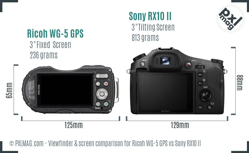 Ricoh WG-5 GPS vs Sony RX10 II Screen and Viewfinder comparison Ricoh WG-5 GPS vs Sony RX10 II Screen and Viewfinder comparison