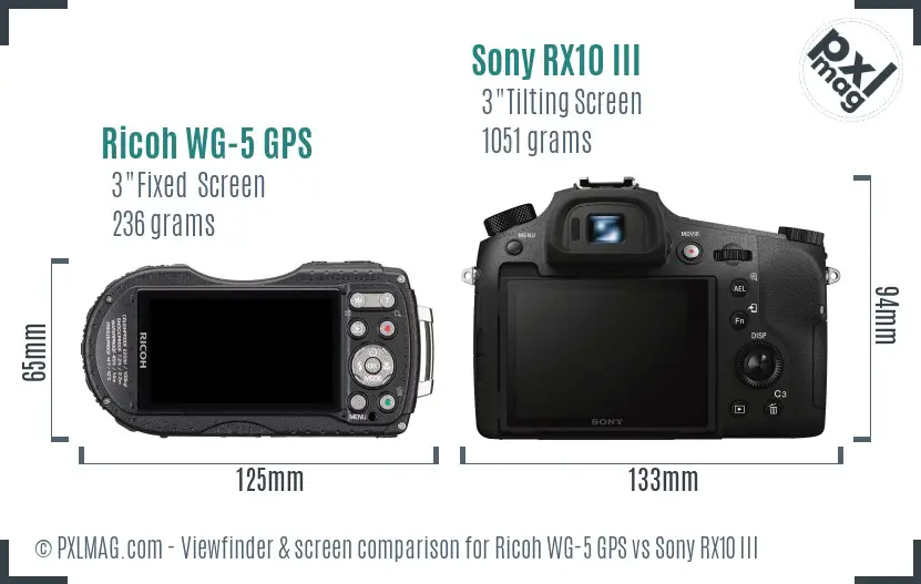 Ricoh WG-5 GPS vs Sony RX10 III Screen and Viewfinder comparison