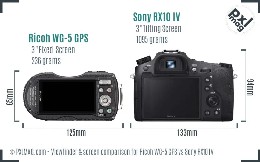 Ricoh WG-5 GPS vs Sony RX10 IV Screen and Viewfinder comparison