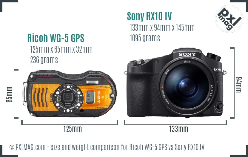 Ricoh WG-5 GPS vs Sony RX10 IV size comparison