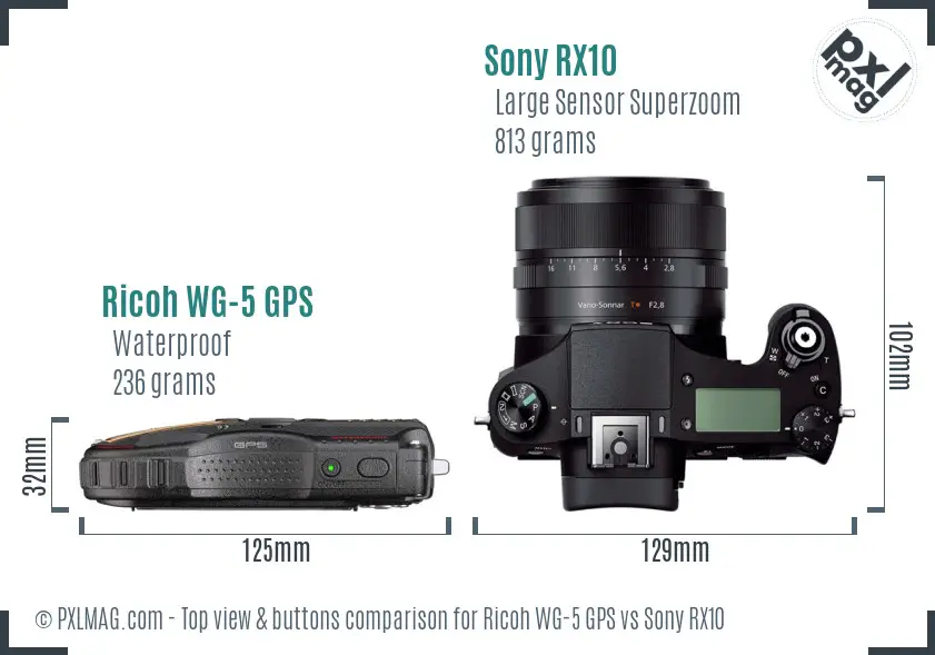 Ricoh WG-5 GPS vs Sony RX10 top view buttons comparison