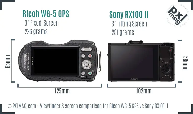 Ricoh WG-5 GPS vs Sony RX100 II Screen and Viewfinder comparison