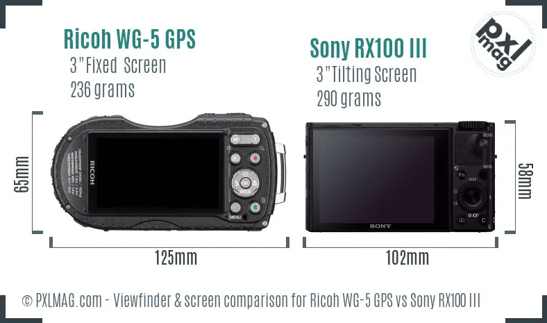 Ricoh WG-5 GPS vs Sony RX100 III Screen and Viewfinder comparison