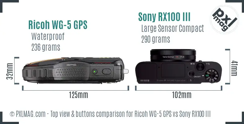 Ricoh WG-5 GPS vs Sony RX100 III top view buttons comparison