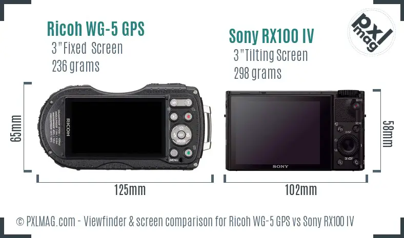 Ricoh WG-5 GPS vs Sony RX100 IV Screen and Viewfinder comparison