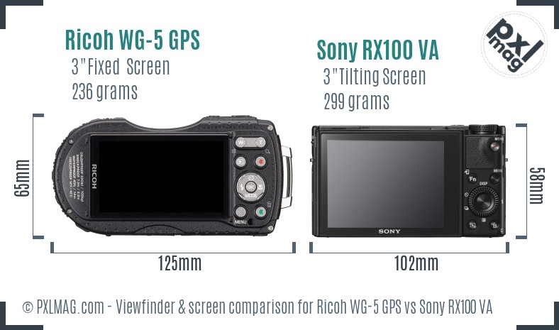 Ricoh WG-5 GPS vs Sony RX100 VA Screen and Viewfinder comparison