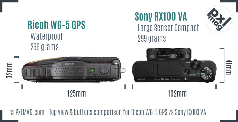 Ricoh WG-5 GPS vs Sony RX100 VA top view buttons comparison