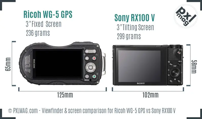 Ricoh WG-5 GPS vs Sony RX100 V Screen and Viewfinder comparison