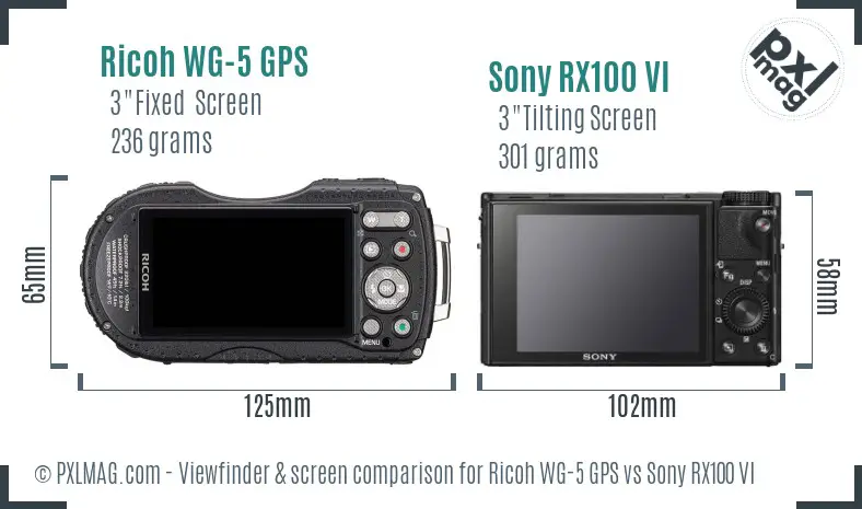 Ricoh WG-5 GPS vs Sony RX100 VI Screen and Viewfinder comparison