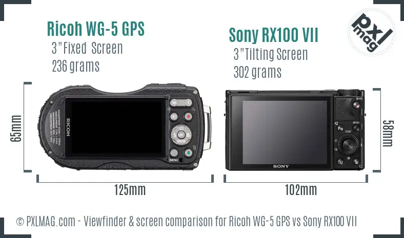 Ricoh WG-5 GPS vs Sony RX100 VII Screen and Viewfinder comparison