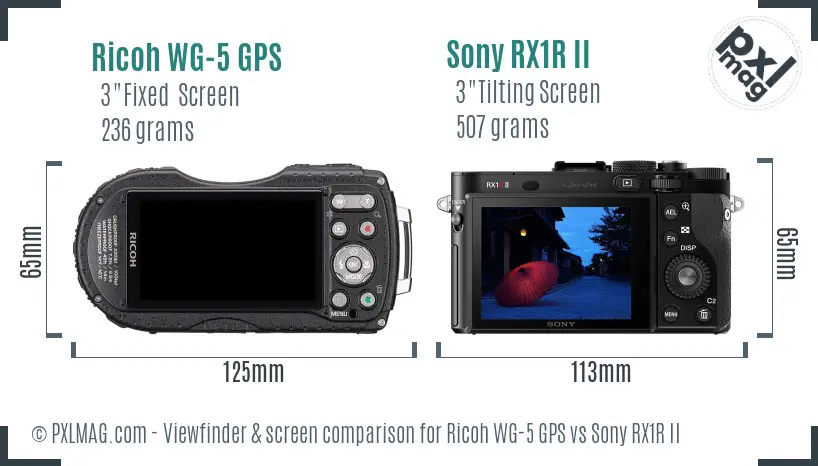 Ricoh WG-5 GPS vs Sony RX1R II Screen and Viewfinder comparison