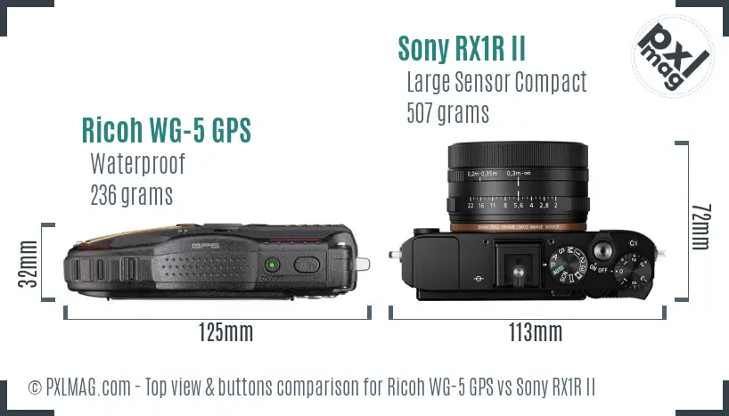 Ricoh WG-5 GPS vs Sony RX1R II top view buttons comparison