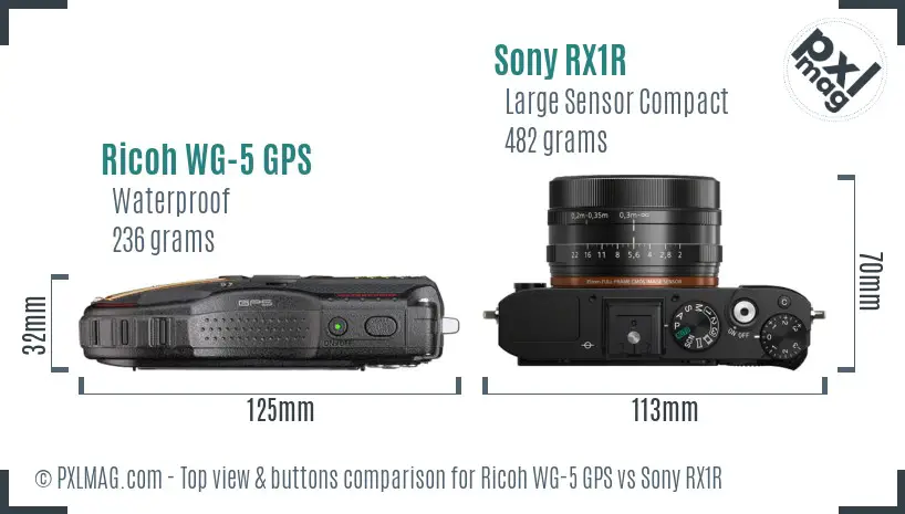 Ricoh WG-5 GPS vs Sony RX1R top view buttons comparison