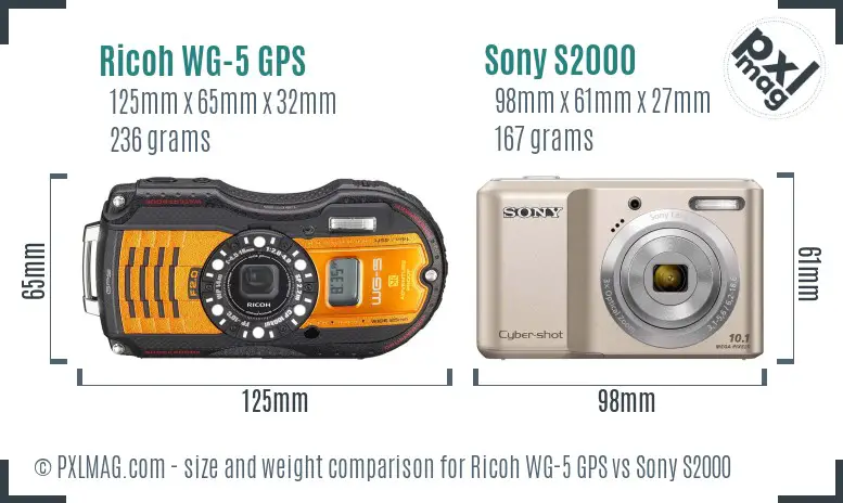 Ricoh WG-5 GPS vs Sony S2000 size comparison