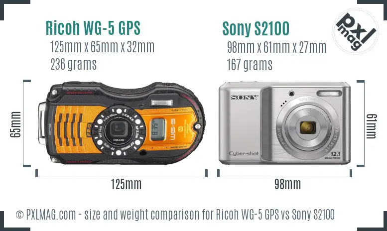 Ricoh WG-5 GPS vs Sony S2100 size comparison