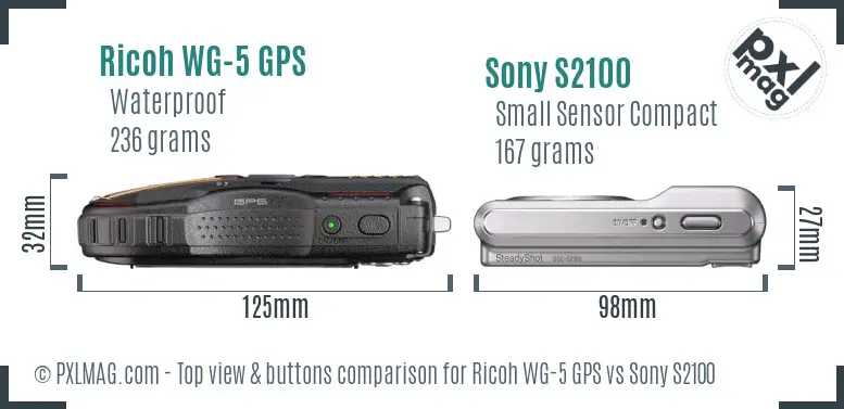 Ricoh WG-5 GPS vs Sony S2100 top view buttons comparison