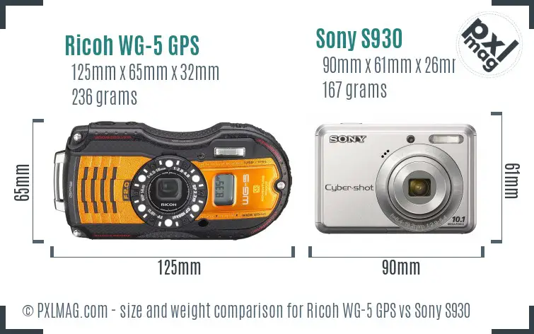 Ricoh WG-5 GPS vs Sony S930 size comparison