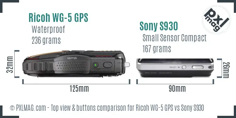 Ricoh WG-5 GPS vs Sony S930 top view buttons comparison