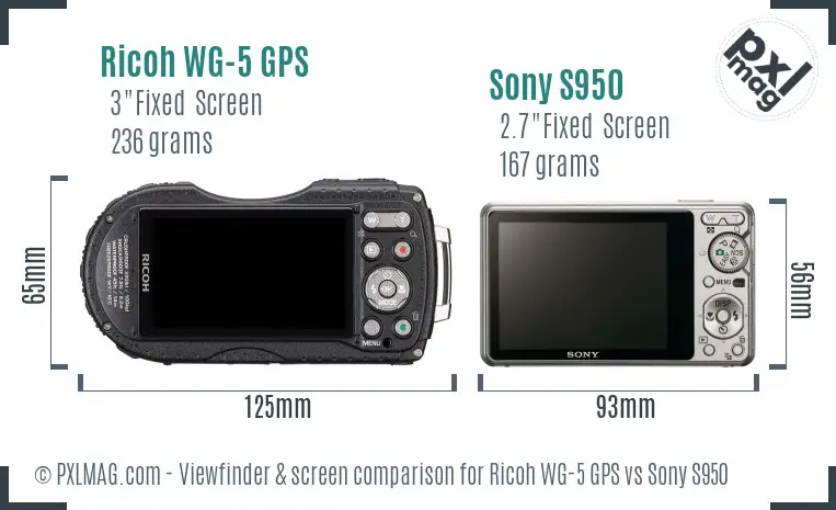 Ricoh WG-5 GPS vs Sony S950 Screen and Viewfinder comparison