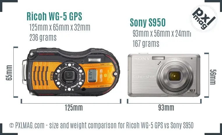 Ricoh WG-5 GPS vs Sony S950 size comparison