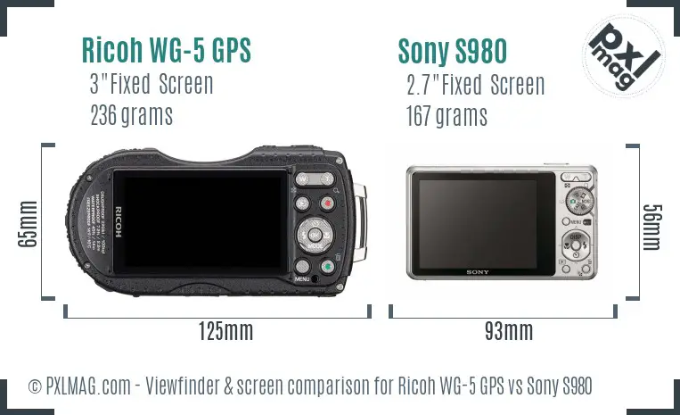 Ricoh WG-5 GPS vs Sony S980 Screen and Viewfinder comparison