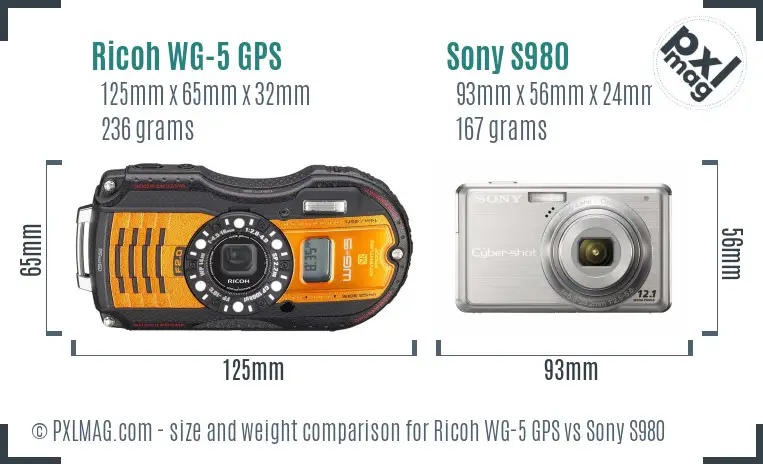 Ricoh WG-5 GPS vs Sony S980 size comparison