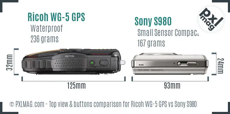 Ricoh WG-5 GPS vs Sony S980 top view buttons comparison