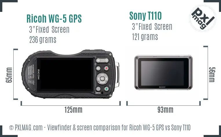 Ricoh WG-5 GPS vs Sony T110 Screen and Viewfinder comparison