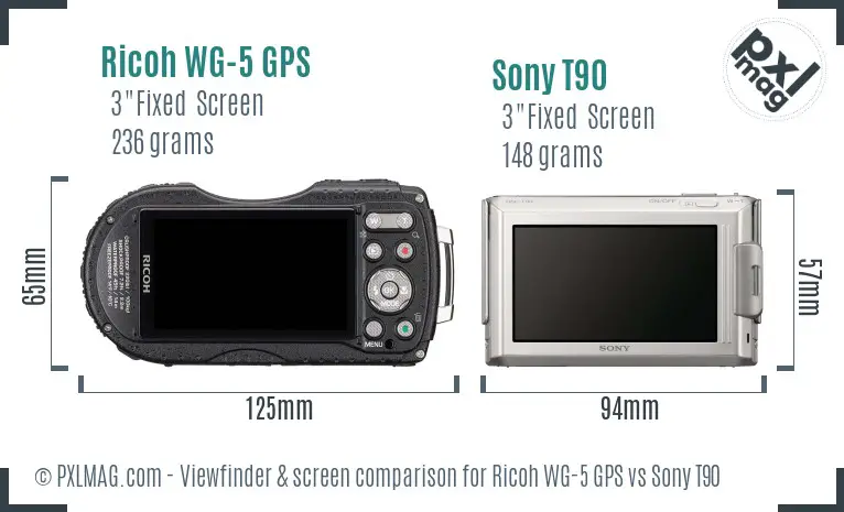 Ricoh WG-5 GPS vs Sony T90 Screen and Viewfinder comparison