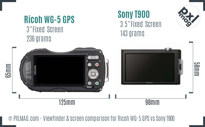 Ricoh WG-5 GPS vs Sony T900 Screen and Viewfinder comparison