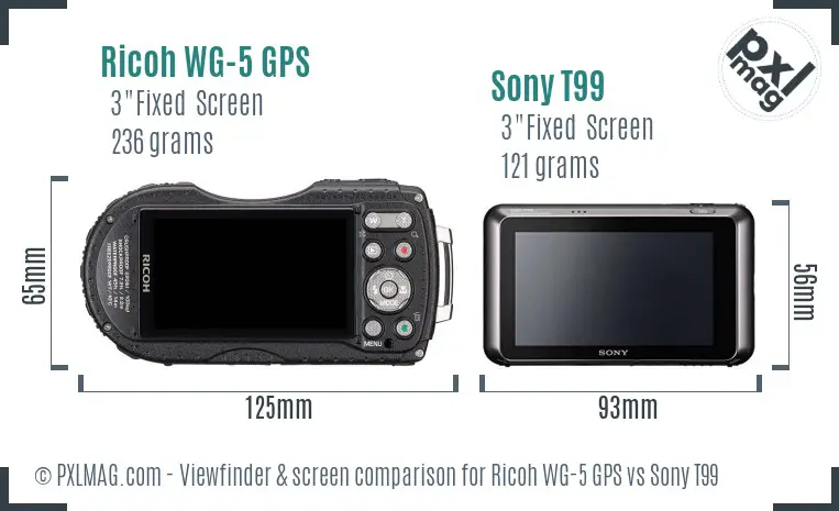 Ricoh WG-5 GPS vs Sony T99 Screen and Viewfinder comparison