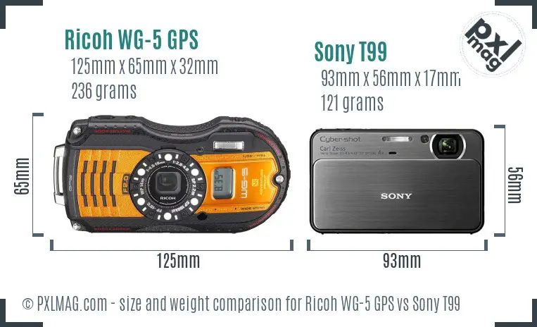 Ricoh WG-5 GPS vs Sony T99 size comparison