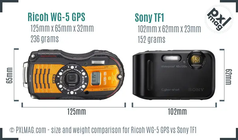 Ricoh WG-5 GPS vs Sony TF1 size comparison
