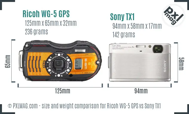Ricoh WG-5 GPS vs Sony TX1 size comparison