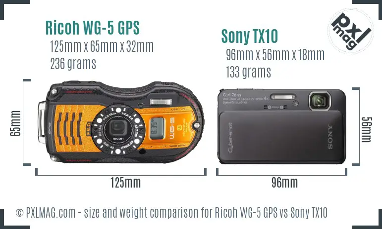 Ricoh WG-5 GPS vs Sony TX10 size comparison