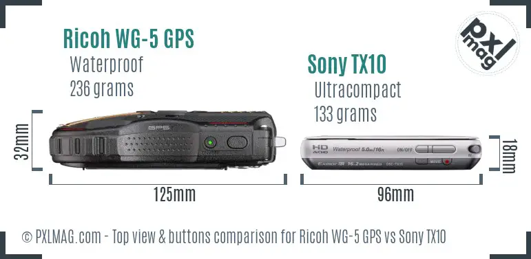 Ricoh WG-5 GPS vs Sony TX10 top view buttons comparison