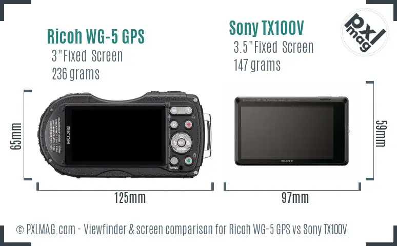 Ricoh WG-5 GPS vs Sony TX100V Screen and Viewfinder comparison