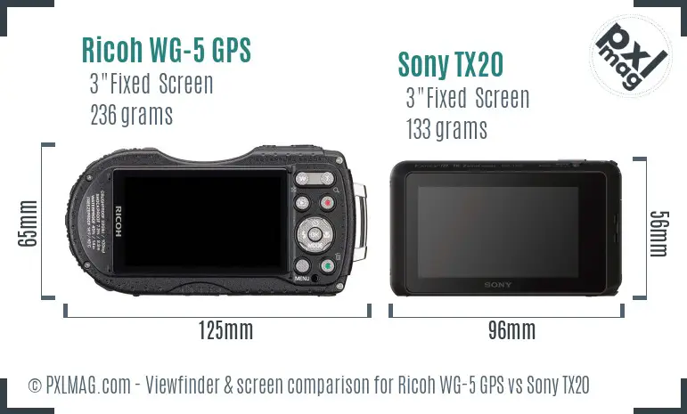 Ricoh WG-5 GPS vs Sony TX20 Screen and Viewfinder comparison