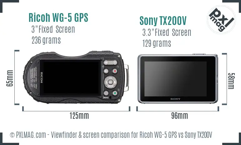 Ricoh WG-5 GPS vs Sony TX200V Screen and Viewfinder comparison