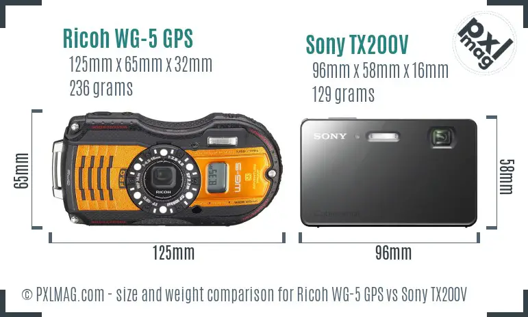Ricoh WG-5 GPS vs Sony TX200V size comparison
