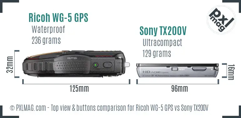 Ricoh WG-5 GPS vs Sony TX200V top view buttons comparison