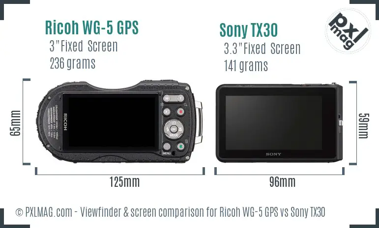 Ricoh WG-5 GPS vs Sony TX30 Screen and Viewfinder comparison