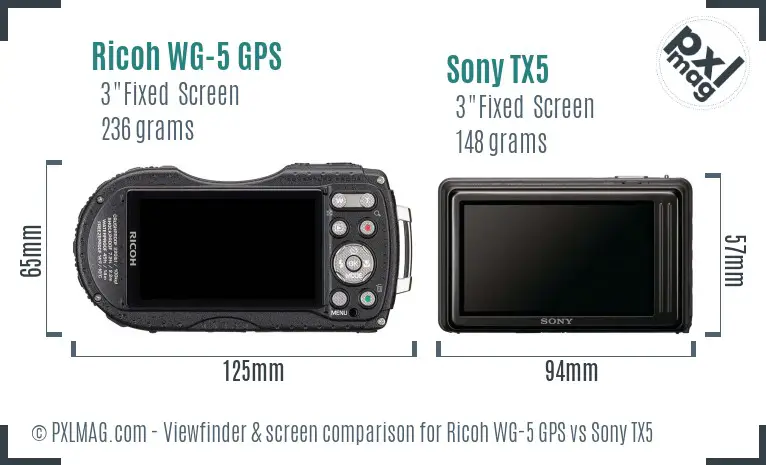 Ricoh WG-5 GPS vs Sony TX5 Screen and Viewfinder comparison