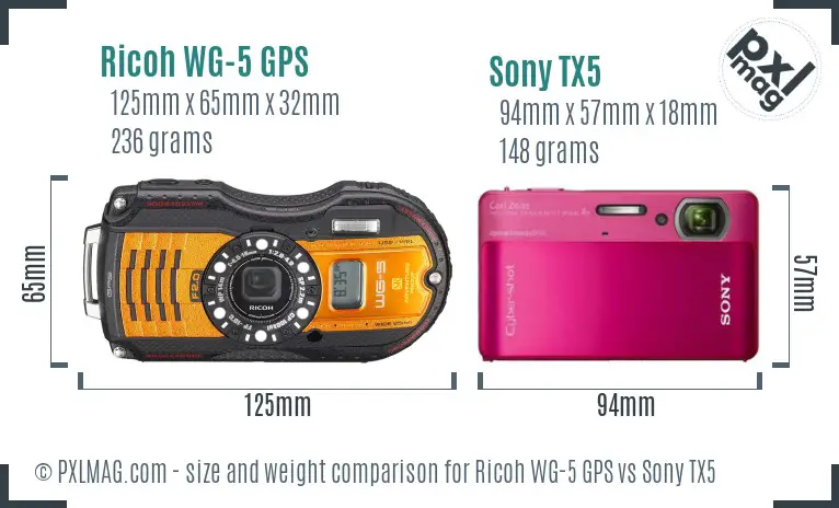 Ricoh WG-5 GPS vs Sony TX5 size comparison